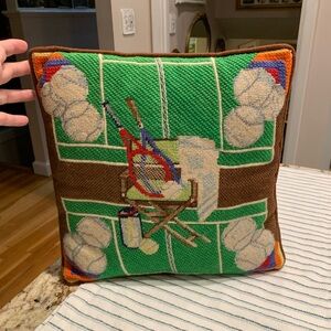 Vintage Needlepoint Tennis Design Throw Pillow